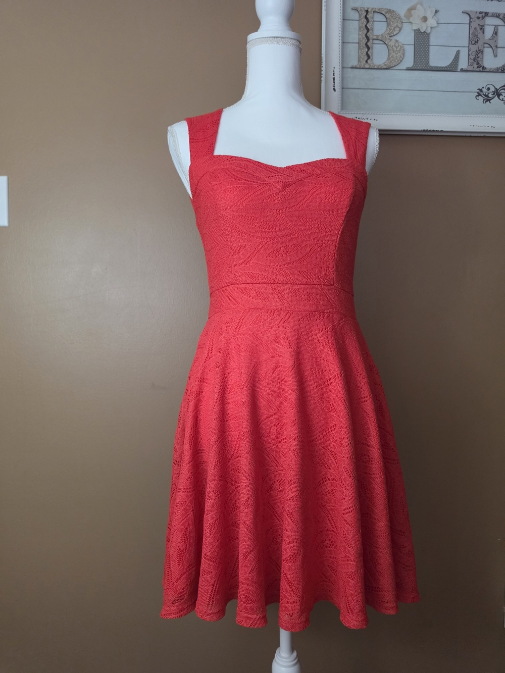 Fit & Flare Square Neck Red Lace Dress